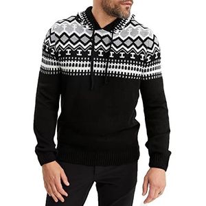 Leif Nelson Norweger trui voor heren, gebreide trui met capuchon, zwart, L