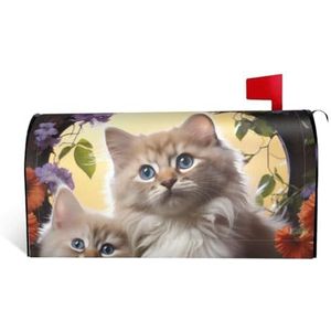 GTKSYNVE Kat Bloemen Brievenbushoezen Magnetische Standaard Maat 21x18 inch Decoratieve Brievenbus Wraps Waterdichte Post Brievenbus Cover Gepersonaliseerde Brievenbus Covers voor Tuin Outdoor Decor