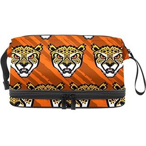 Multifunctionele opslag reizen cosmetische tas met handvat,Oranje strepen Cheetah,Grote capaciteit Travel Cosmetic Bag, Meerkleurig, 27x15x14 cm/10.6x5.9x5.5 in