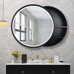 L&ED badkamer spiegel kast led verlichting/led licht massief hout anti-fog badkamer spiegel/wandmontage ronde kapspiegel/ (50/60/70cm)
