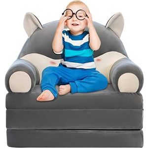 Pluche opvouwbare kinderbank rugleuning fauteuil - 2 in 1 opvouwbare kinderbank, autokussens, F-lip uitstoel voor kinderen, schattige cartoon kinderstoel en kinderbank, luie bank, kinderen F-lip open