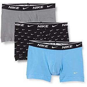 Nike Trunk Boxershorts, Swoosh Print/Grey/Uni. Blue, L Heren, Swoosh Print/Grey/Uni Blauw, L Kort