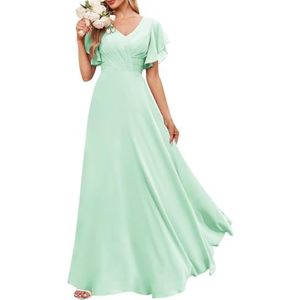 Chiffon bruidsmeisjesjurken voor dames, met split, baljurken, cocktailjurken, grote maten, mintgroen, 32