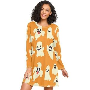 LI ZHI XIN Nachthemd met lange mouwen voor dames, nachthemden, nachthemden, slaapkleding, ronde hals, losse grote maten, nachtkleding Xxxl Xxl Halloween spookpatroon, Meerkleurig, S