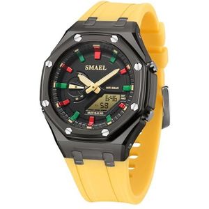 Heren Horloge Analoog-Digitale Display Horloges Voor Mannen Outdoor Sport Militaire Led Multifunctionele Horloge 50mWaterproof Tiener Horloge, Zwart Geel