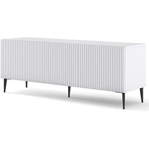 BIM Furniture TV-kast Ravenna B 150 cm 3D met gefreesde voorkant hoogwaardige MDF metalen poten Lowboard kast dressoir commode televisietafel (mat wit, zwarte poten)