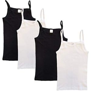 HERMKO 2460 4-pack meisjes top top onderhemd van biologisch katoen, wit/zwart, 128 cm
