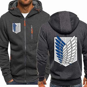 Herenhoodies voor Attack Titan, Comfortabele sweatshirts met volledige mouwen Outdoorsportjassen Jassen Vesten met rits Tops Sporttruien Verjaardagscadeaus,Dark Grey-M