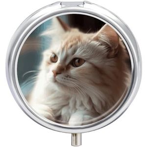 Ronde pillendoos, zacht, schattig, kat, reis-pillendoos, 23 vakken, medicijnen, metaal, tablethouder, vitamine-houder voor portemonnee, tas