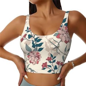 Roze Bloemen Bladeren Print Comfortabele Vrouwen Sport Vest Yoga Workout Vest Voor Vrouwen Lichtgewicht Zomer, Zwart, S