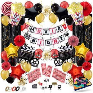 Fissaly® 87 Stuks Filmavond & Bioscoop Feest Versiering – Popcorn & Movie Night Decoratie – Film Avond Themafeest - Ballonnen - Verjaardag Feestje