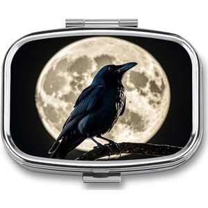 Zwarte kraai op volle maan pillendoos pillendoosje schattige pillenorganisator pilhouder medicijnpillenorganisator pillencontainer dagelijkse pillenorganisator kleine pillendoos pillendoosje voor