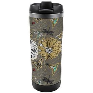 Bloemen Vlinders Kolibries Reismok met Deksel Roestvrij Staal Geïsoleerde Koffie Cup Houdt Dranken Warm Koud Water Fles 13oz
