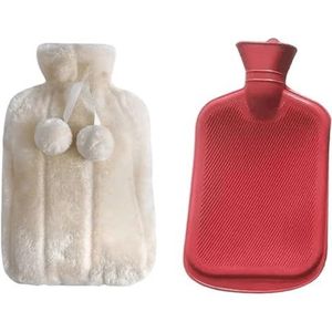 Warmwaterkruik 2000 ml grote warmwaterzak met hoes voor grils winter pluche hand- en voetwarmer -proof waterfles hoes voor warmwater warmwaterzak (pluche witte set)