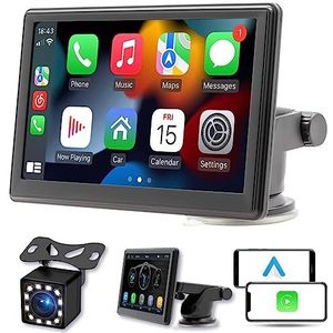 Lingshi Draagbare Draadloze Carplay Screen Dash Mount, 7 Inch Touchscreen Auto Stereo Bluetooth, Achtercamera, USB