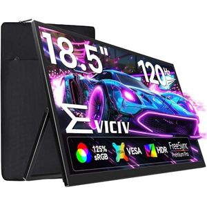 EVICIV Draagbare Gaming Monitor 18.5 Inch 120Hz 1080P 125% sRGB 2000:1 FHD IPS Oogverzorging Mat Scherm USB C Mini HDMI voor Laptop/PC/Phone/Zakelijk/Werk/Gaming, VESA-compatibel
