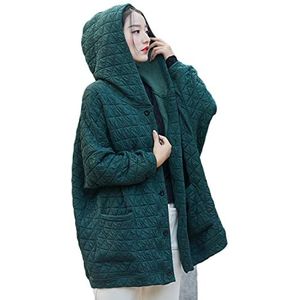 NFYM Dames lichtgewicht Dolman gewatteerde jassen capuchon winter button down casual uitloper jas met zakken, Donker Groen, one size