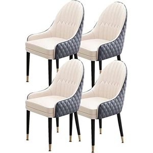 GEIRONV Set van 4 Keuken Eetkamer Stoelen, Houten Benen Keuken Stoel Modern Accent Arm Stoelen Microfiber Leer Zacht Gevoerde Zitting Eetstoelen (Color : Beige+gray, Size : 90 * 47 * 53cm)