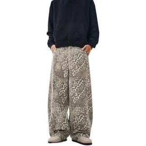 QUYBSGWJ Mens Streetstyle Luipaardprint Losvallende Y2K Wijde Poot Skater Vintage Denim Broek,Geel,L