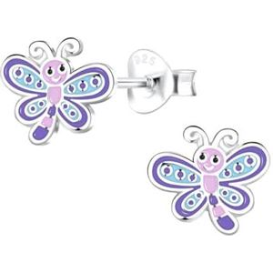 Zilveren oorstekers, vrolijke libelle met paars, blauw en roze