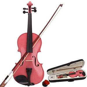 Akoestische viool, massief houten viool met strikhoesje van hars, snaarmuziekinstrument viool voor beginners, volwassenen, jongens, meisjes, kinderen, kinderen (1/4-roze)