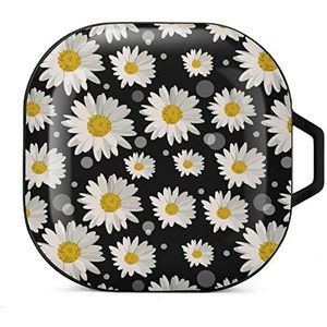 Witte madeliefjes cirkels oordopjes hoesje compatibel met Samsung hard shell beschermhoes zwart-stijl