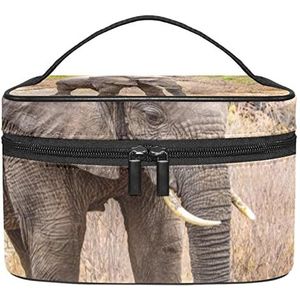 Afrikaanse olifant grijs wandelen bos make-up organizer tas, reizen make-up tas organizer case draagbare cosmetische tas voor vrouwen en meisjes toiletartikelen, Meerkleurig, 22.5x15x13.8cm/8.9x5.9x5.4in