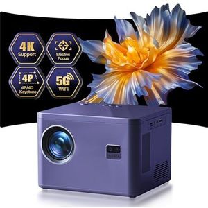 Projector 4K [Elektrische Focus & 6D/4P Keystone Correctie & Zoom] Ondersteund, 5G WiFi Bi-Channel Bluetooth 20000L Native 1080P Mini LED Projector Compatibel TV Stick Smartphone Tablet Laptop