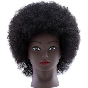 Afro-mannequinhoofden met menselijk haar, kappersopleidingshoofd, oefenpop for cosmetologiepoppenhoofd for het oefenen van styling en vlechten(8 inch A)