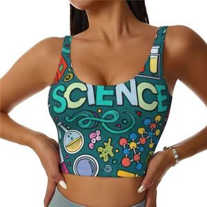Cartoon Wetenschap Thema Print Casual Wear Vrouwen Sport Vest Yoga Vest Workout Vest Voor Vrouwen Lichtgewicht Trendy, Zwart, S