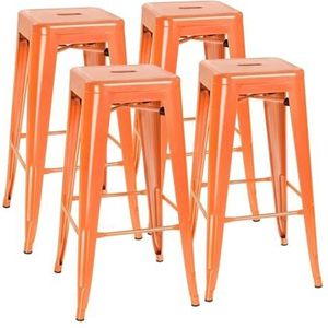 Barkrukken Ergonomische barkrukset van 4, 30 inch hoge metalen barkrukken, binnen buiten moderne stapelbare industriële stoelen Keuken (Color : Orange-)
