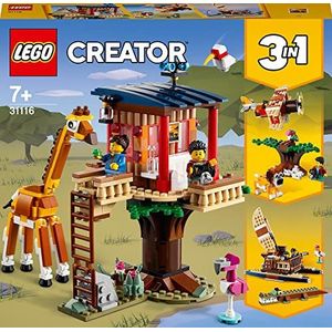 LEGO 31116 Creator 3in1 Safari Wilde Dieren Boomhuis, Catamaran Boot en Dubbeldekker Vliegtuig, Creatief Speelgoed met Figuren van een Giraf en Leeuw