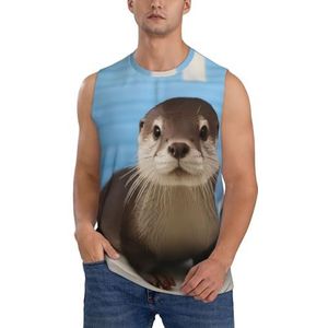 Leuke Otter Heren Vesten Bodybuilding Atletische Zomer Workout Tank Top Mouwloos T-Shirt Fitness Tank Running Gym Vest Sneldrogend, 3 D, XXL