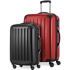 HAUPTSTADTKOFFER - Alex - 2-delige kofferset harde schaal glanzend, middelgrote koffer 65 cm + handbagage 55 cm, 74 + 42 liter, TSA, rood-zwart, 65 cm, Kofferset