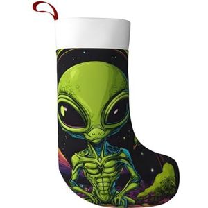 WOmeng Groene Alien Print Meisjes En Jongens Kerst Kous Sneeuwpop Kerstman Kerstboom Home Decor Party Sok