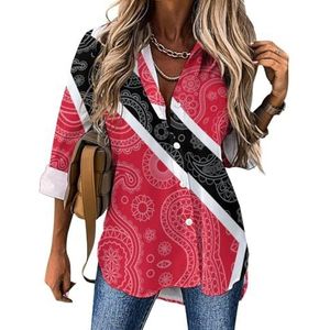 Trinidad en Tobago vlag paisley patroon dames shirt met lange mouwen casual blouses button down tops print