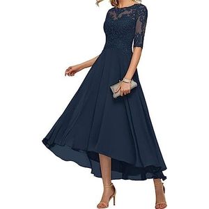BRIGOW Kant Applique Moeder van de Bruid Jurk voor Bruiloft Prom Jurken Plooien Cocktail Jurken Plus Size, marineblauw, 32