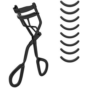 KLIHN - Exclusieve wimpertang, eyelash curler incl. 8 extra reserve siikon-pads - De make-up tool voor perfect gebogen wimpers van hoogwaardig koolstofstaal (zwart)