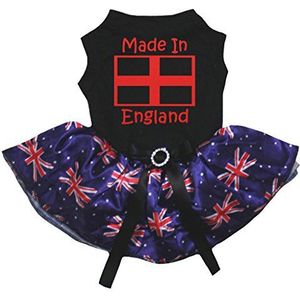 Petitebelle Gemaakt In Engeland & Vlag Katoen Shirt Tutu Puppy Hond Jurk, X-Large, Black/UK Flags