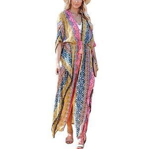 YouKD dames zomer katoenen vest maxi boho jurk one size strand badpak bedekkingen lange kimono
