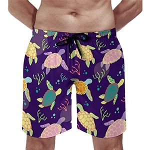 Sea Turtles Strandshorts voor heren, sneldrogende boardshorts met gaasvoering, strandbroek, gym zwembroek, XS