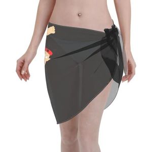 Cartoon Karate Print Elegante Strand Wrap, Bikini Cover Up, Badmode Jurk, voor Vrouwen, Perfect voor Zwembad en Resort Zwart, Zwart, one size