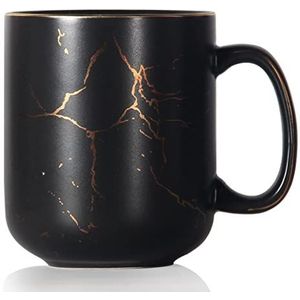 SHOWFULL 20oz goud marmeren patroon inlay grote koffiemok, 600ml klassieke keramische theekop met handvat voor mannen vrouwen, mat zwart