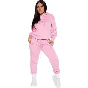 NURCIX Dames 2-delige outfits trainingspak set herfst winter fleece hoodies en wijde pijpen joggingbroek trainingspak sets casual outfits, roze, S