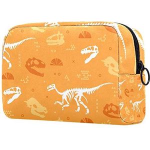 Meisje Cosmetische Tassen Dames Make-up Tas Toilettas Organizer Pouch met Rits 7.3x3x5.1 Inch Dinosaurus Fossiel Oranje