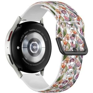 Sportieve zachte band compatibel met Samsung Galaxy Watch 6 / Classic, Galaxy Watch 5 / PRO, Galaxy Watch 4 Classic (rood paarse tulp, bloemen botanisch) siliconen armband accessoire