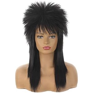 Mullet-pruiken voor heren, Heavy Metal Rock Punk Zilvergrijs Mullet Pruik, Punk Rock Party Kort Krullend Cosplay Halloween Mullet Hoofd Synthetische Pruik Hoge Disco Pruik Aibyks