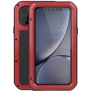 Fonrest Full Body Case voor iPhone 11 Pro 5,8 inch, Love Mei Outdoor schokbestendige zware hybride aluminium metalen pantserhoes met gehard glas, ondersteuning draadloos opladen (Rood)