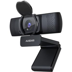 AUSDOM Webcam, autofocus webcam met microfoon, privacy, plug and play USB computer webcamera voor Pro Streaming/online teaching/video calling/zoom/Skype (zwart-1080P)