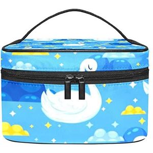 Zeedieren make-up tas voor vrouwen meisjes cosmetische tassen met handvat reizen make-up organizer tas, Zwaan Blauw, 8.9x5.9x5.4 Inches, Make-up Pouch